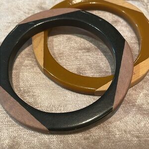 Chico’s Geometric Black and Brown Bracelet Set Inlay Style Light and Dark 7-8”